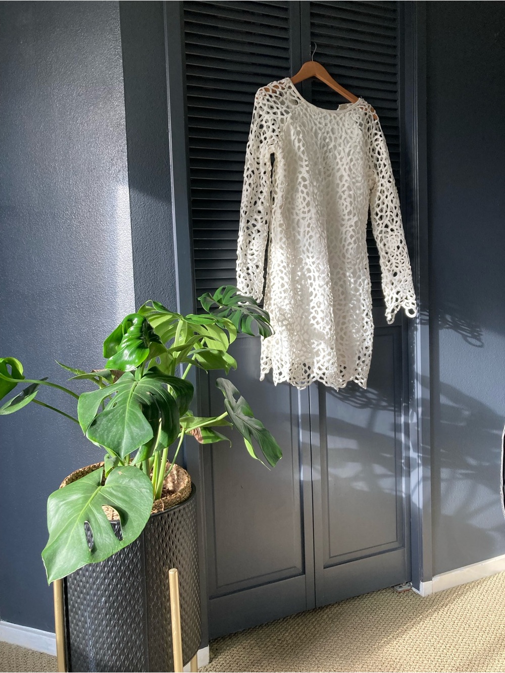 White Crochet Long-Sleeve Dress